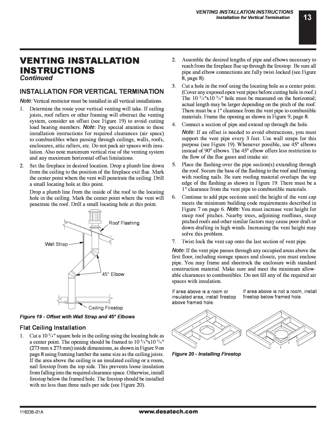 Desa (V)VC36NE Series Venting Installation Instructions, Continued, Installation For Vertical Termination 
