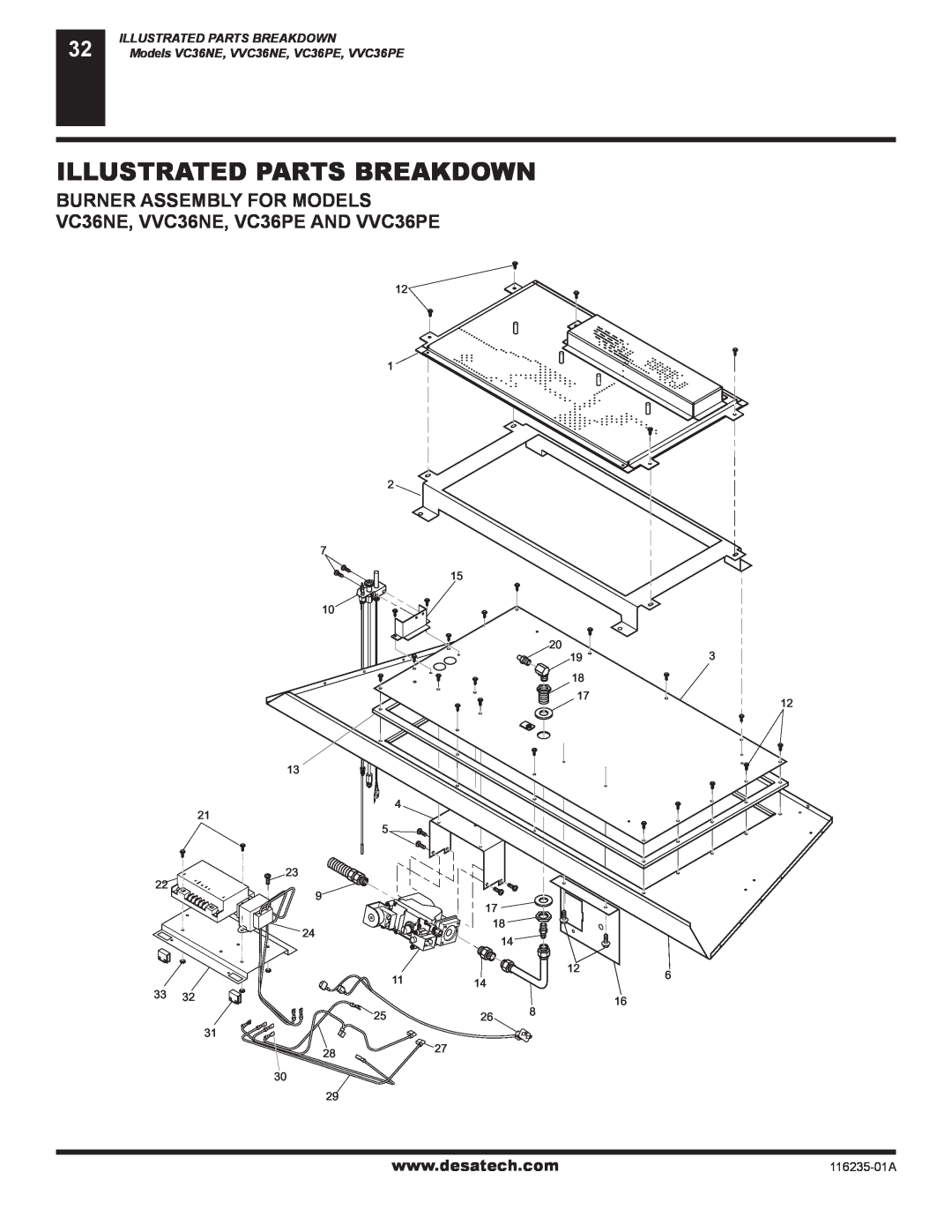 Desa (V)VC36NE Series installation manual Illustrated Parts Breakdown, Models VC36NE, VVC36NE, VC36PE, VVC36PE 