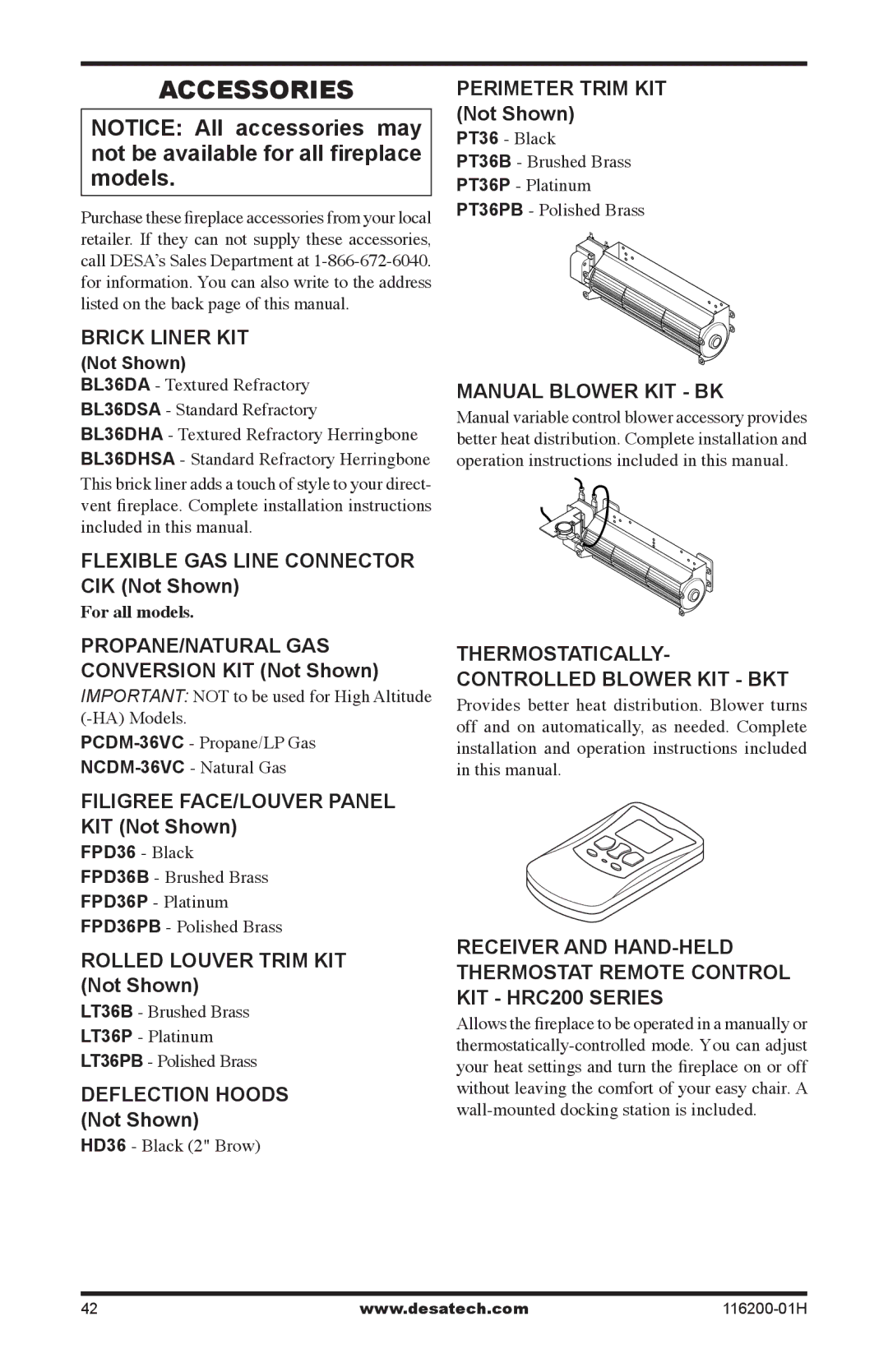 Desa (V)VC36P Series, VC36N, C GCDV36NR, VC36P, C GCDV36PR installation manual Accessories 