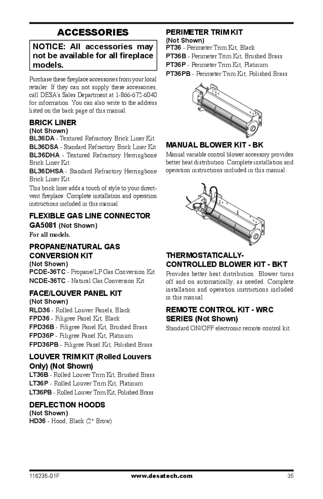 Desa (V)VC36PE Series installation manual Accessories 