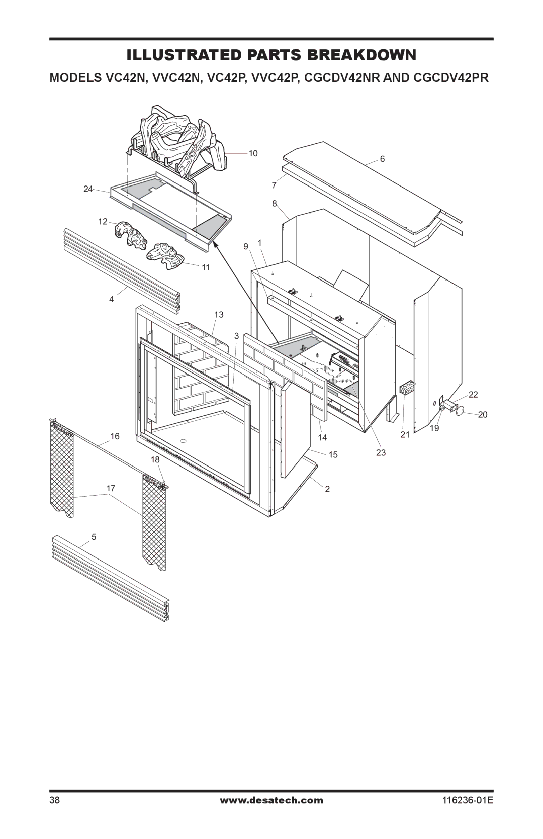 Desa (V)VC42P, CGCDV42PR Illustrated Parts Breakdown, Models VC42N, VVC42N, VC42P, VVC42P, cgcDV42nr and cgcDV42pr 