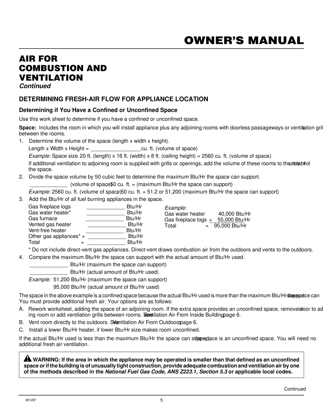 Desa VVMR18, VVMR24 installation manual AIR for Combustion Ventilation, Determining FRESH-AIR Flow for Appliance Location 