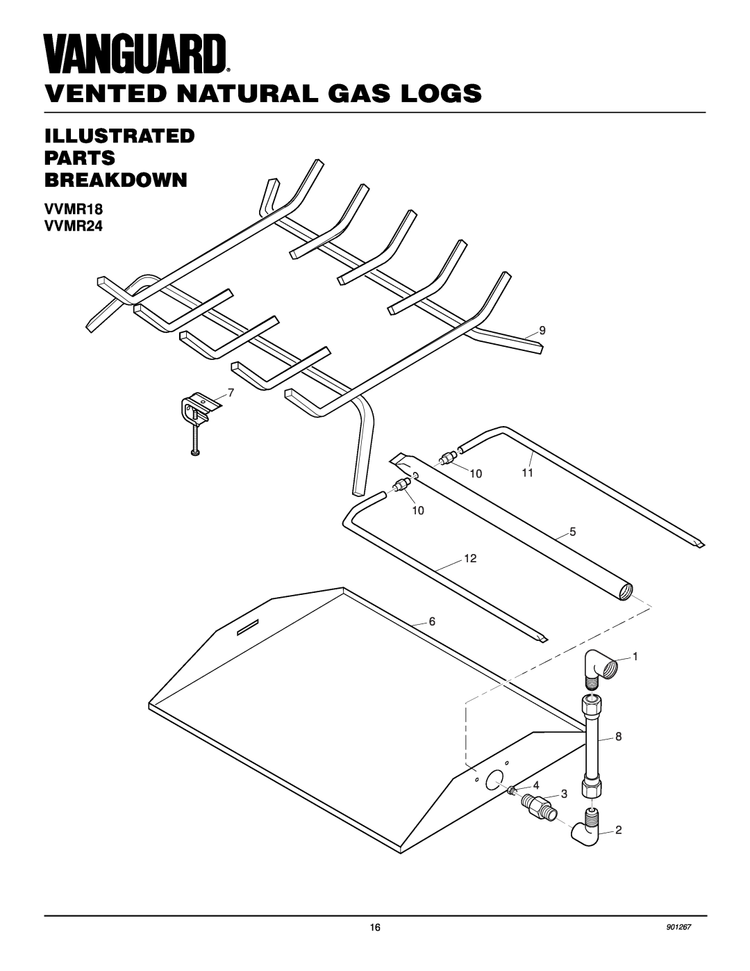 Desa installation manual Illustrated Parts Breakdown, Vented Natural Gas Logs, VVMR18 VVMR24, 901267 
