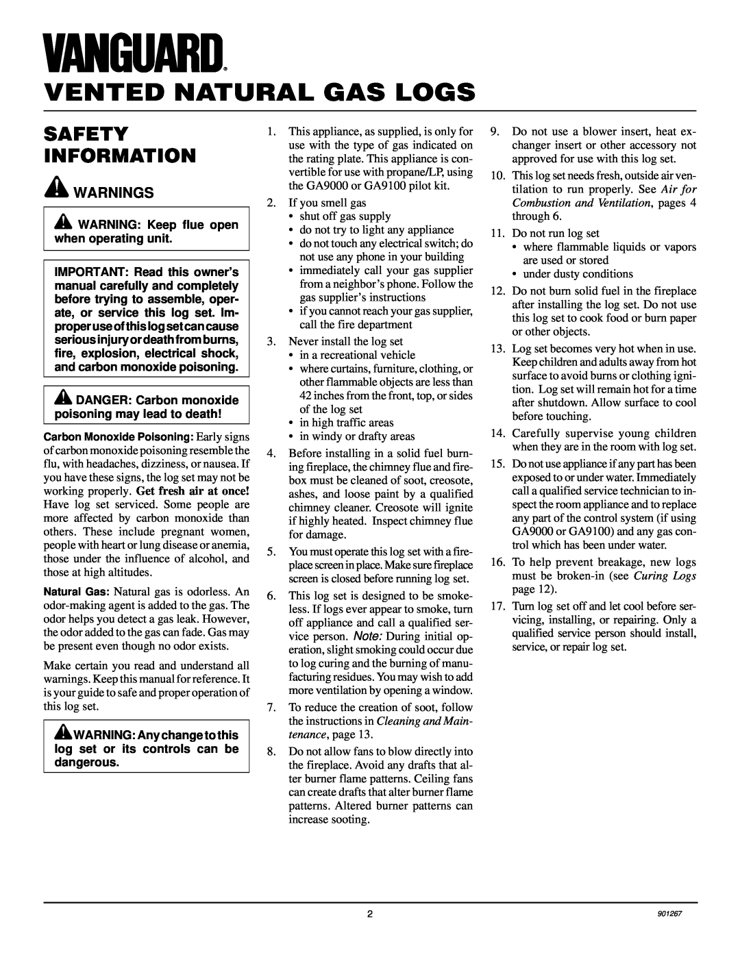 Desa VVMR24, VVMR18 installation manual Vented Natural Gas Logs, Safety Information 