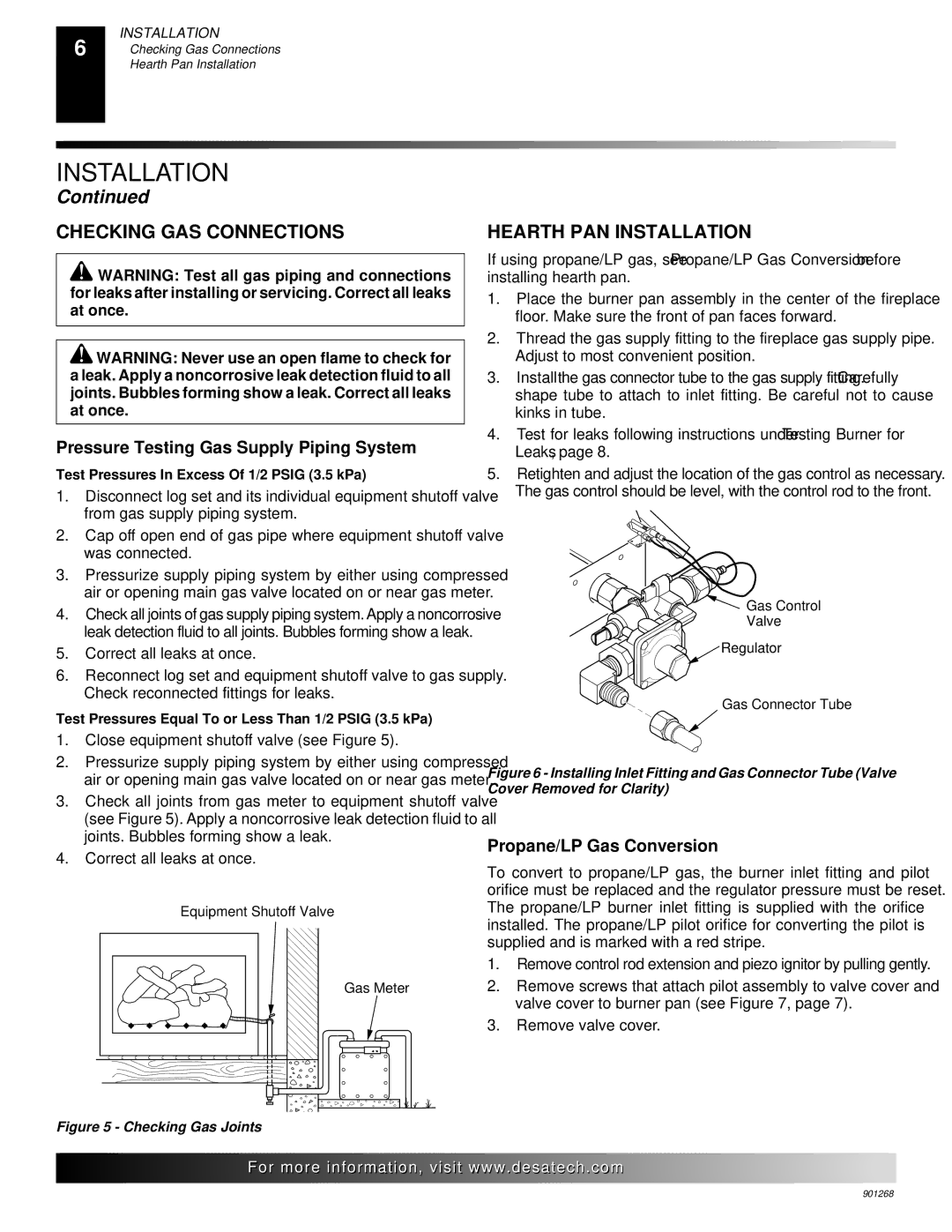 Desa VVDA24M, VVSA24M, VVDA18M, VVDA30M, VVSA18M installation manual Checking GAS Connections, Hearth PAN Installation 