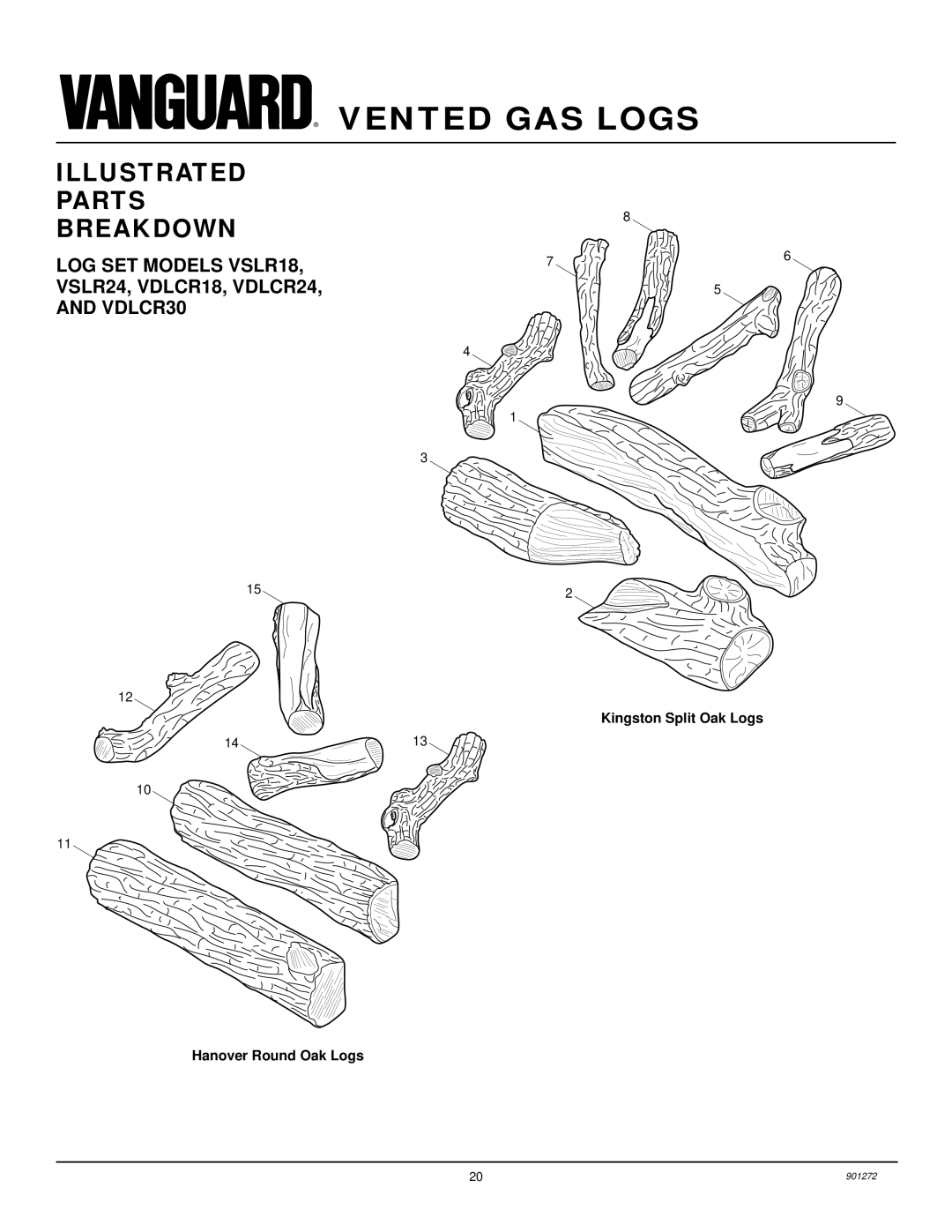 Desa VVSA24R, VVDA24R, VVDA18R, VVSA18R installation manual LOG SET Models VSLR18, VSLR24, VDLCR18, VDLCR24, and VDLCR30 