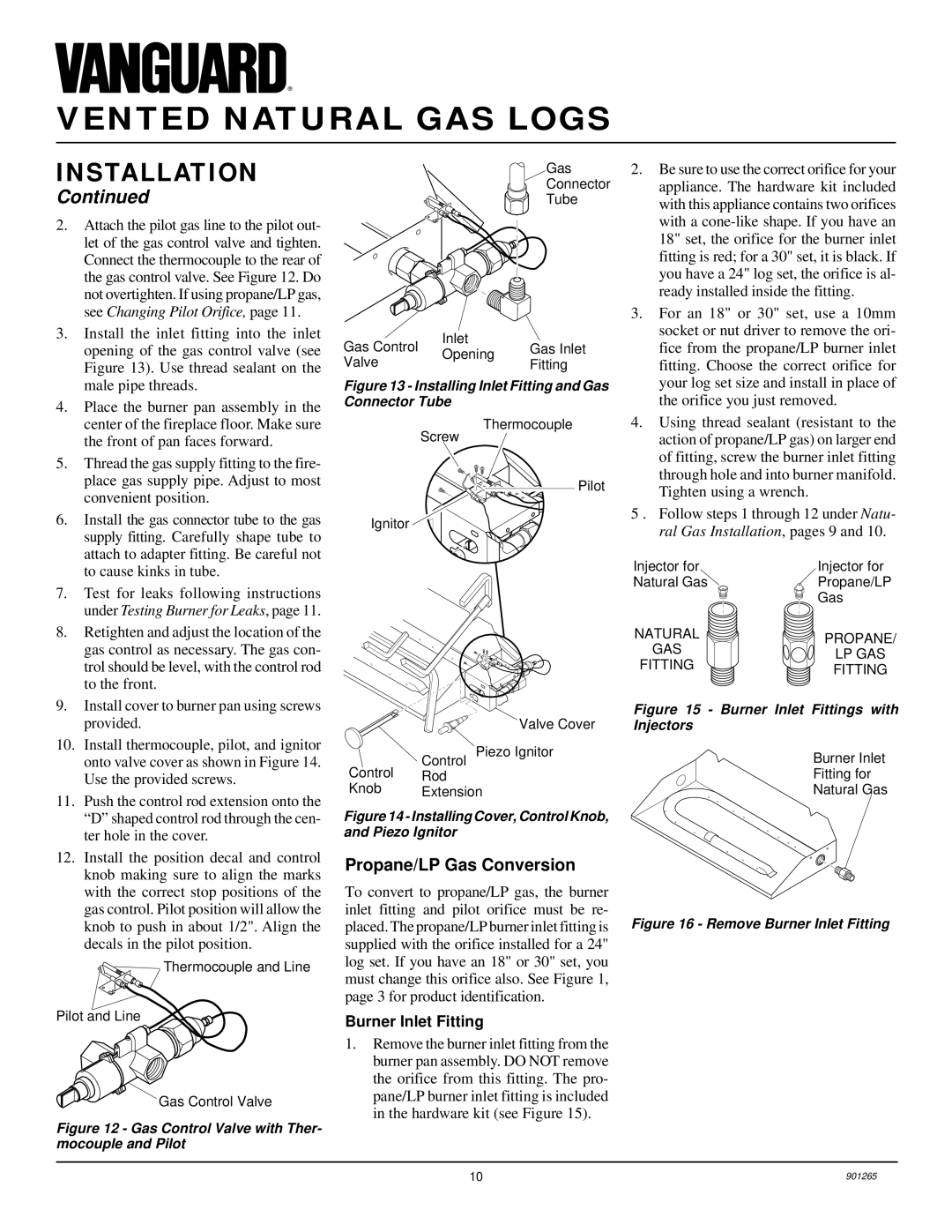 Desa VVSR18 installation manual Propane/LP Gas Conversion, Burner Inlet Fitting 