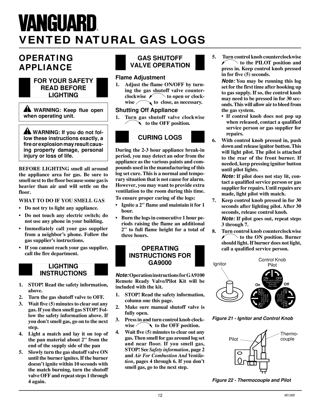 Desa VVSR18 installation manual Operating Appliance 