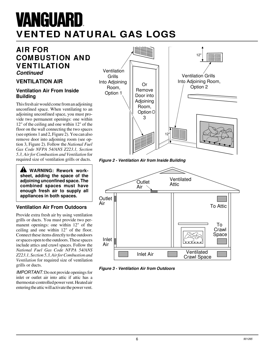 Desa VVSR18 installation manual Ventilation AIR, Ventilation Air From Inside, Building, Ventilation Air From Outdoors 