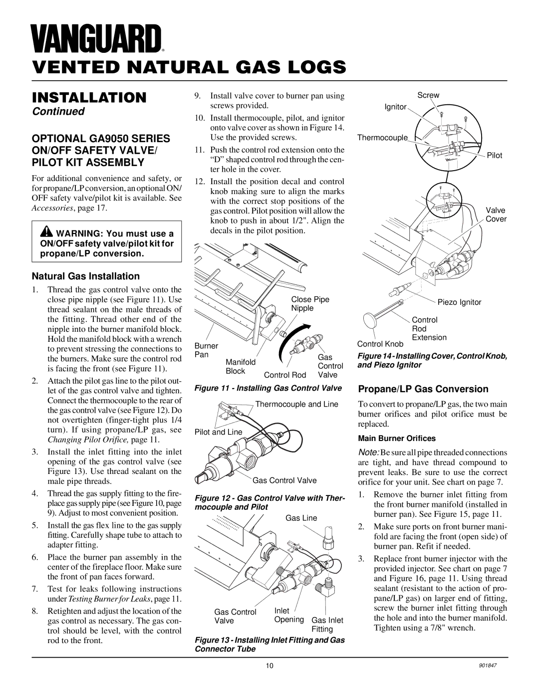 Desa VVTR24, VVTR18 installation manual Natural Gas Installation, Propane/LP Gas Conversion 