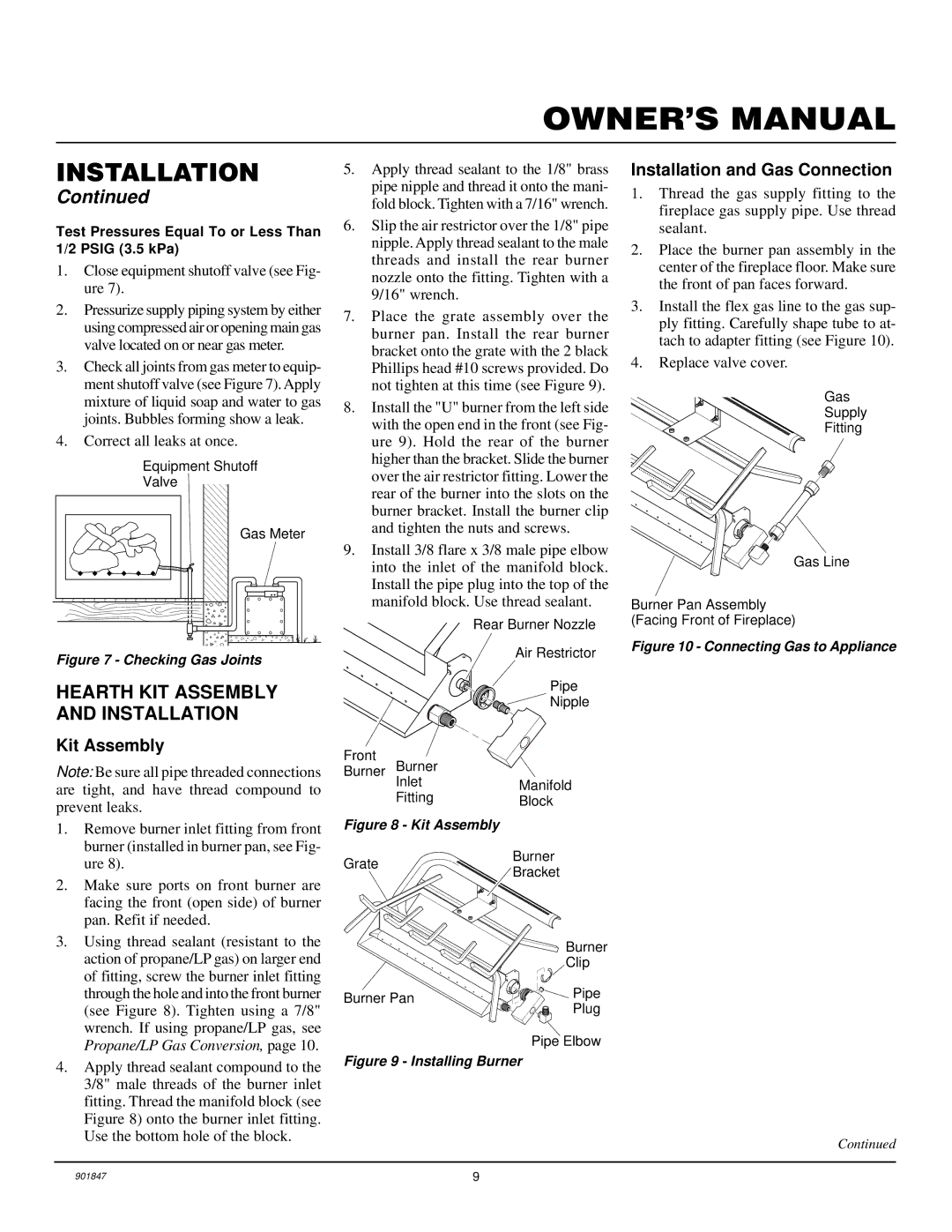 Desa VVTR18, VVTR24 installation manual Hearth KIT Assembly and Installation, Kit Assembly, Installation and Gas Connection 