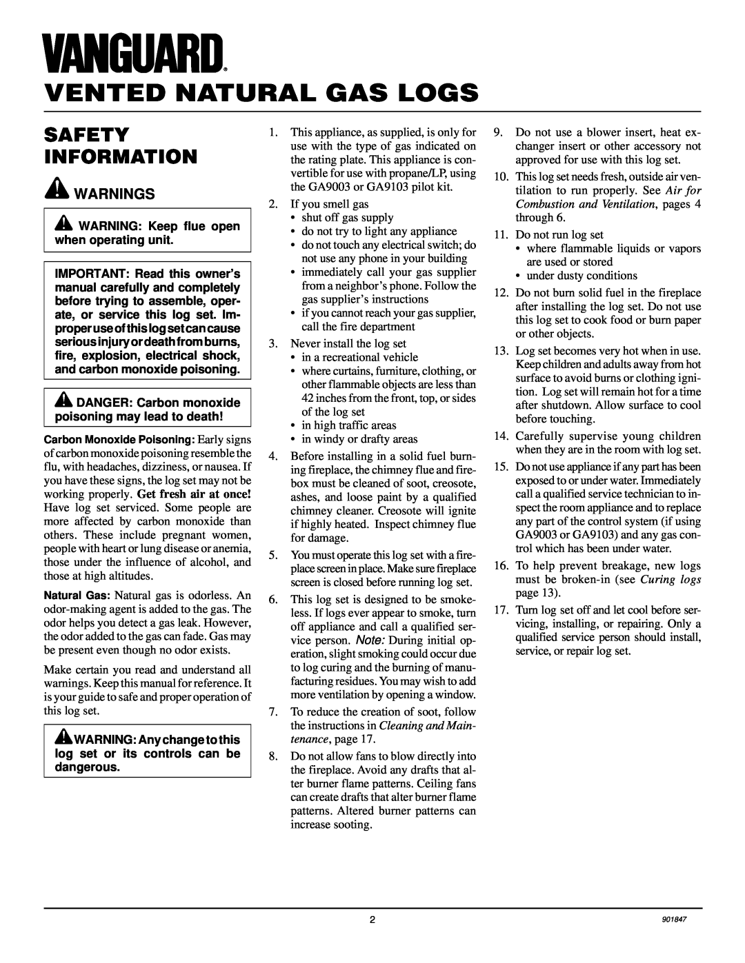 Desa VVTR24, VVTR18 installation manual Vented Natural Gas Logs, Safety Information 