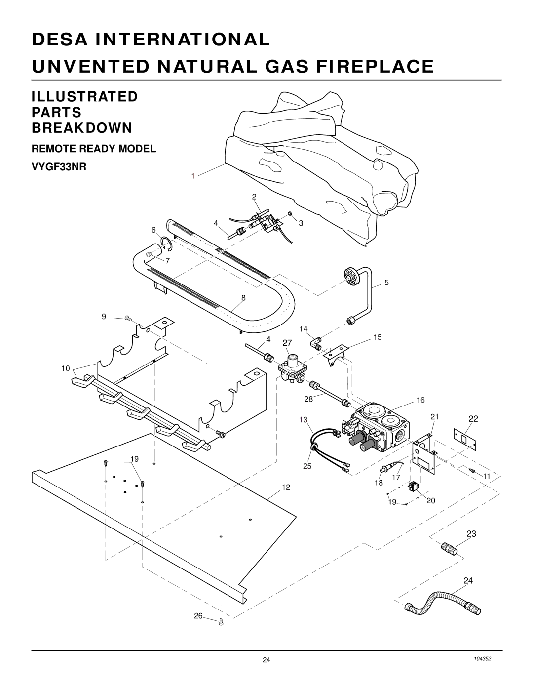 Desa installation manual Illustrated Parts Breakdown, Remote Ready Model VYGF33NR 