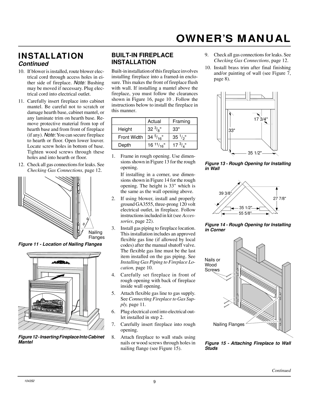 Desa VYGF33NR installation manual BUILT-IN Fireplace Installation, Location of Nailing Flanges 