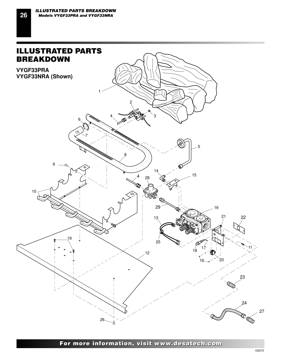 Desa FPVF33NR, VYGF33NRA installation manual Illustrated Parts Breakdown, VYGF33PRA 