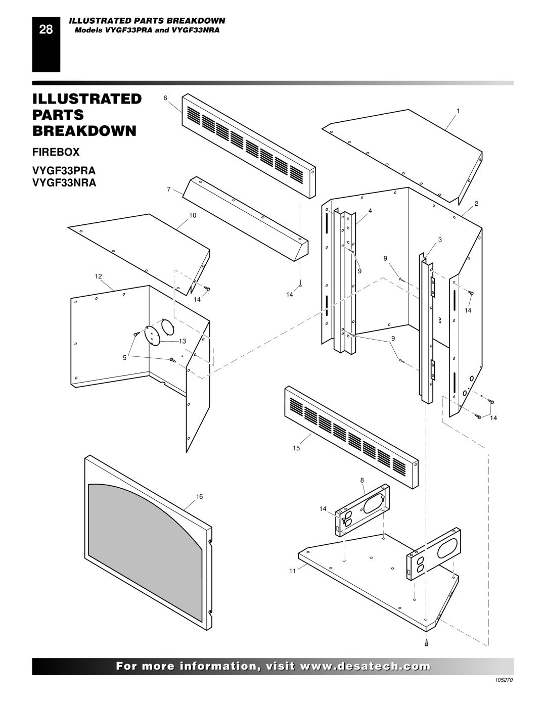 Desa FPVF33NR installation manual Firebox VYGF33PRA VYGF33NRA 