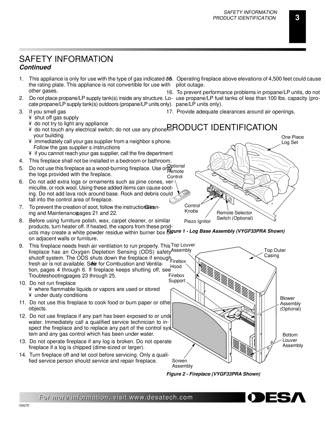 Desa VYGF33NRA, VYGF33PRA, FPVF33NR installation manual Product Identification, Other gases 