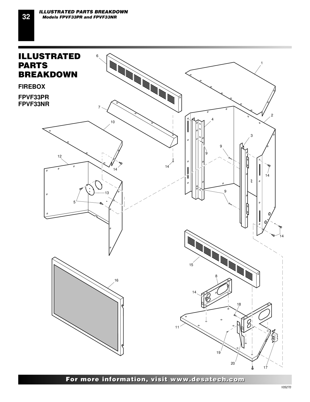 Desa VYGF33NRA, VYGF33PRA installation manual Firebox FPVF33PR FPVF33NR 