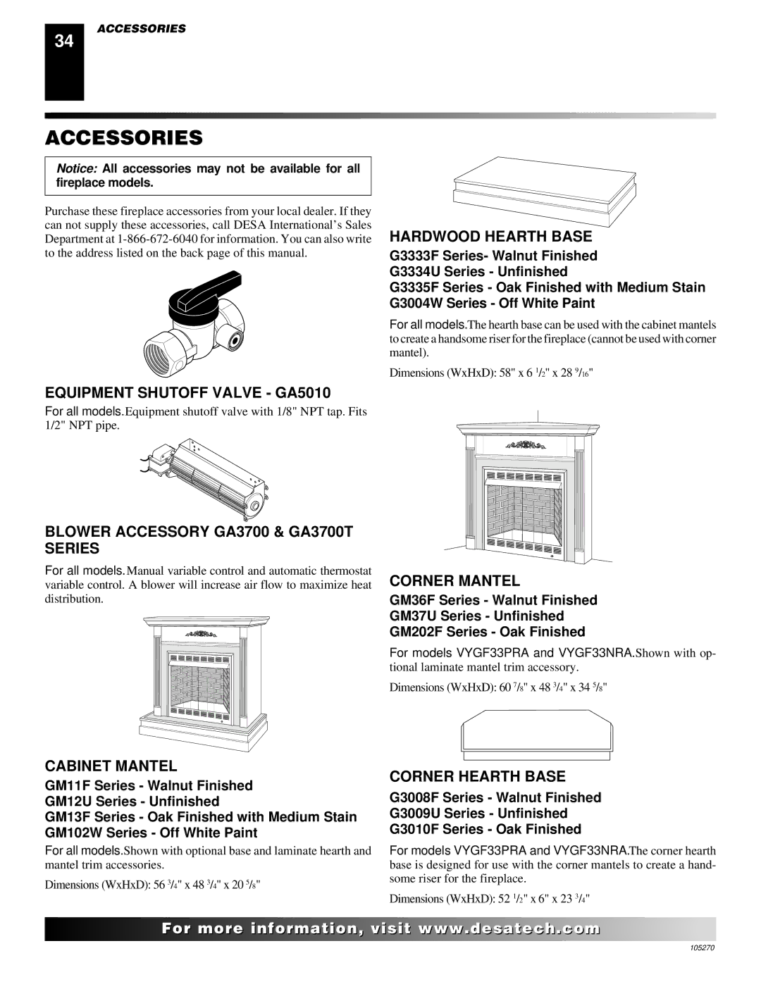 Desa VYGF33PRA, VYGF33NRA, FPVF33NR installation manual Accessories 