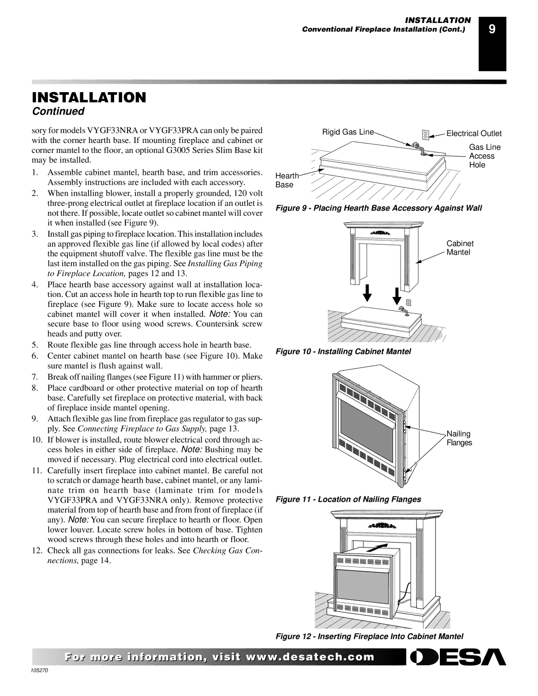 Desa VYGF33NRA, VYGF33PRA, FPVF33NR installation manual Placing Hearth Base Accessory Against Wall 