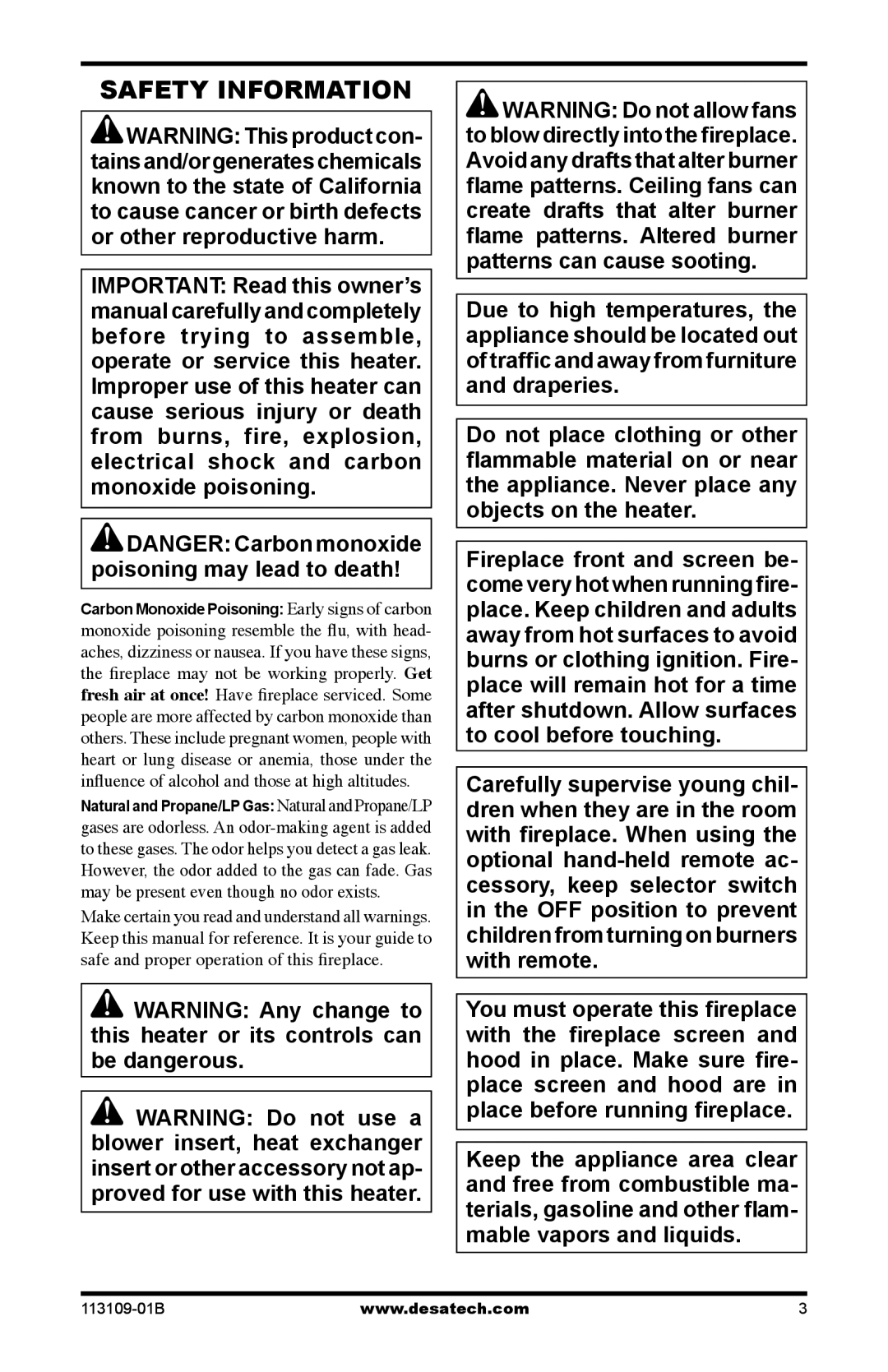 Desa VYGF33PRC installation manual Safety Information 