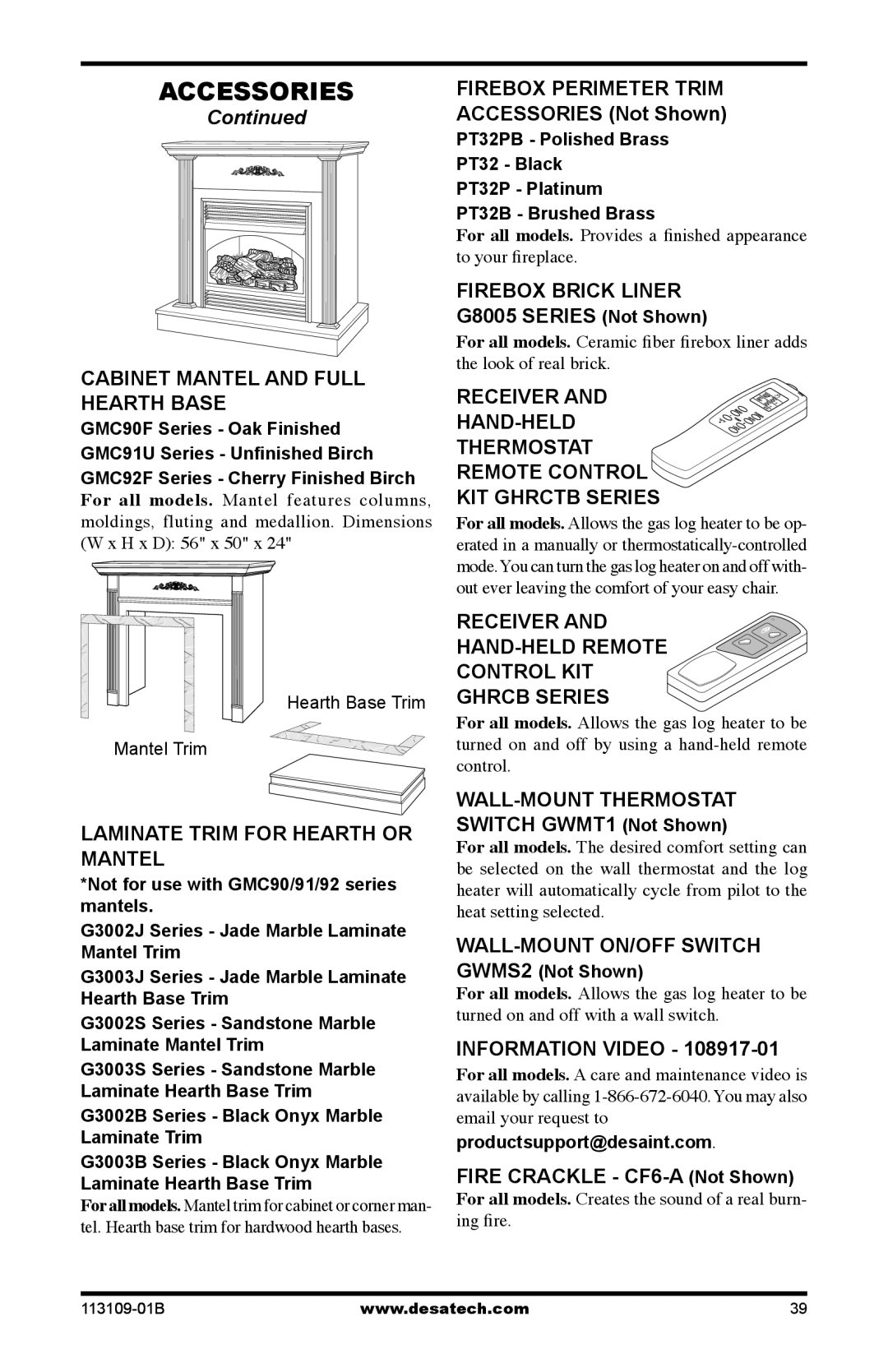 Desa VYGF33PRC Cabinet Mantel and Full Hearth Base, Laminate Trim for Hearth or Mantel, Firebox Brick Liner 