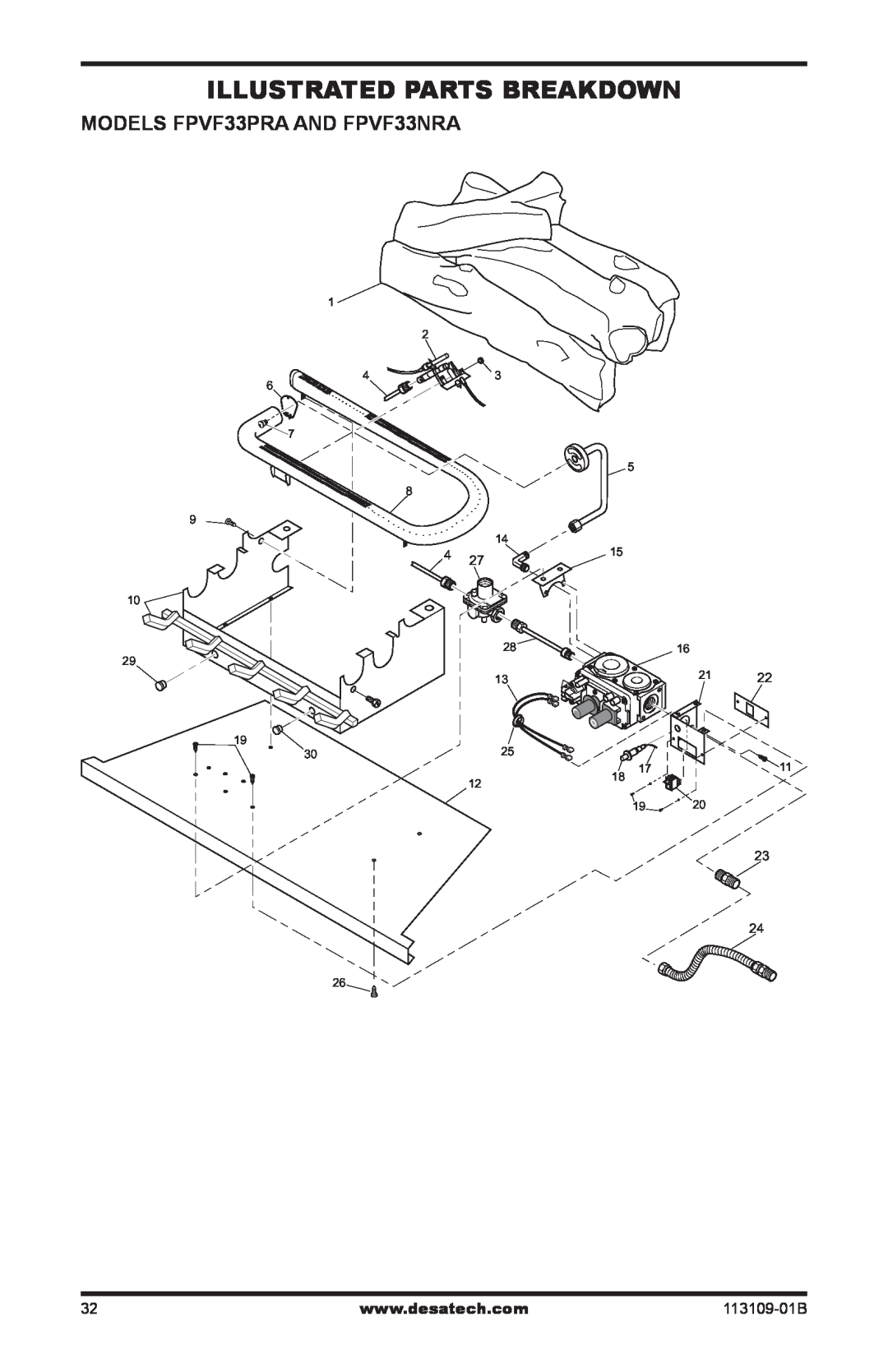 Desa VYGF33PRC installation manual Illustrated Parts Breakdown, MODELS FPVF33PRA AND FPVF33NRA, 113109-01B 