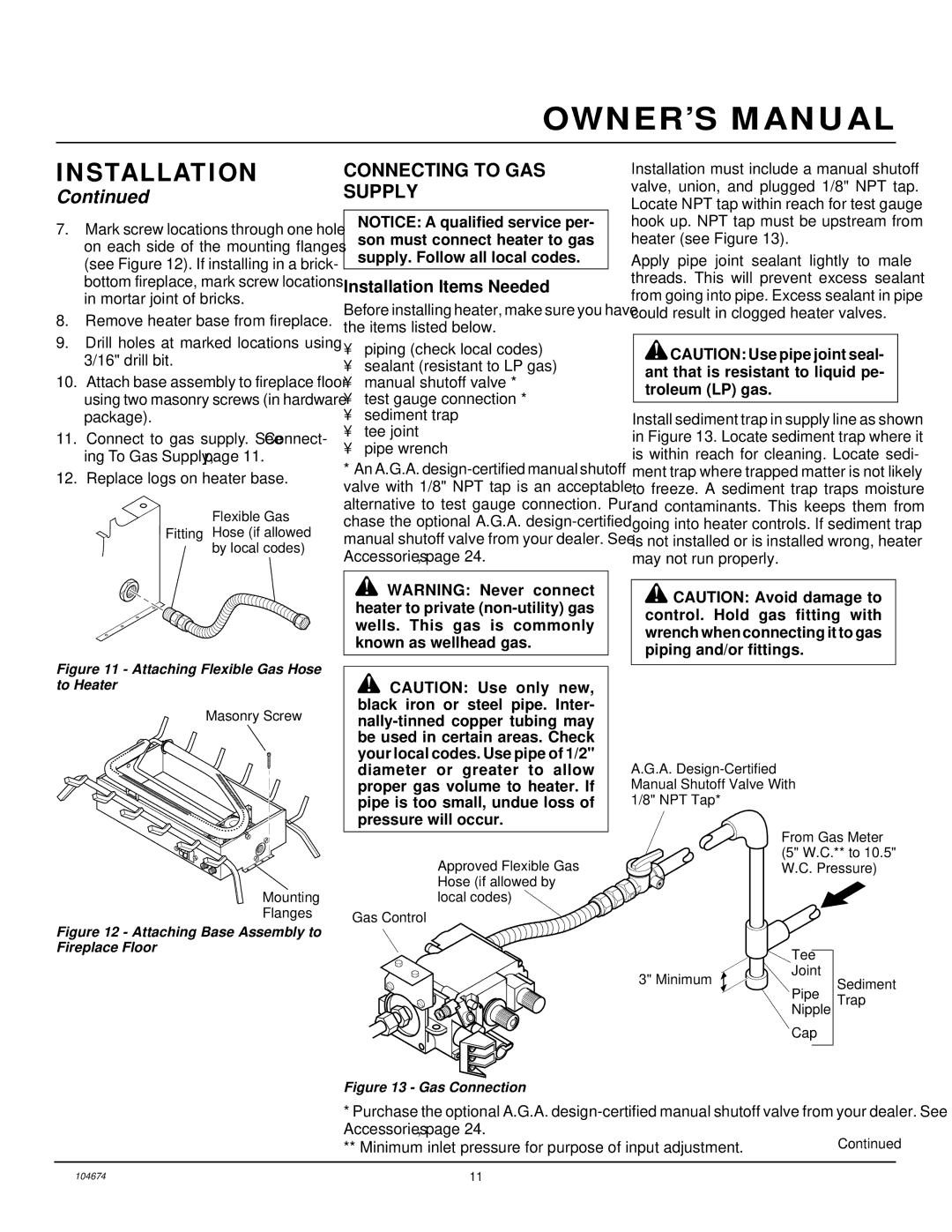 Desa VYM27NR installation manual Connecting to GAS Supply, Attaching Flexible Gas Hose to Heater 