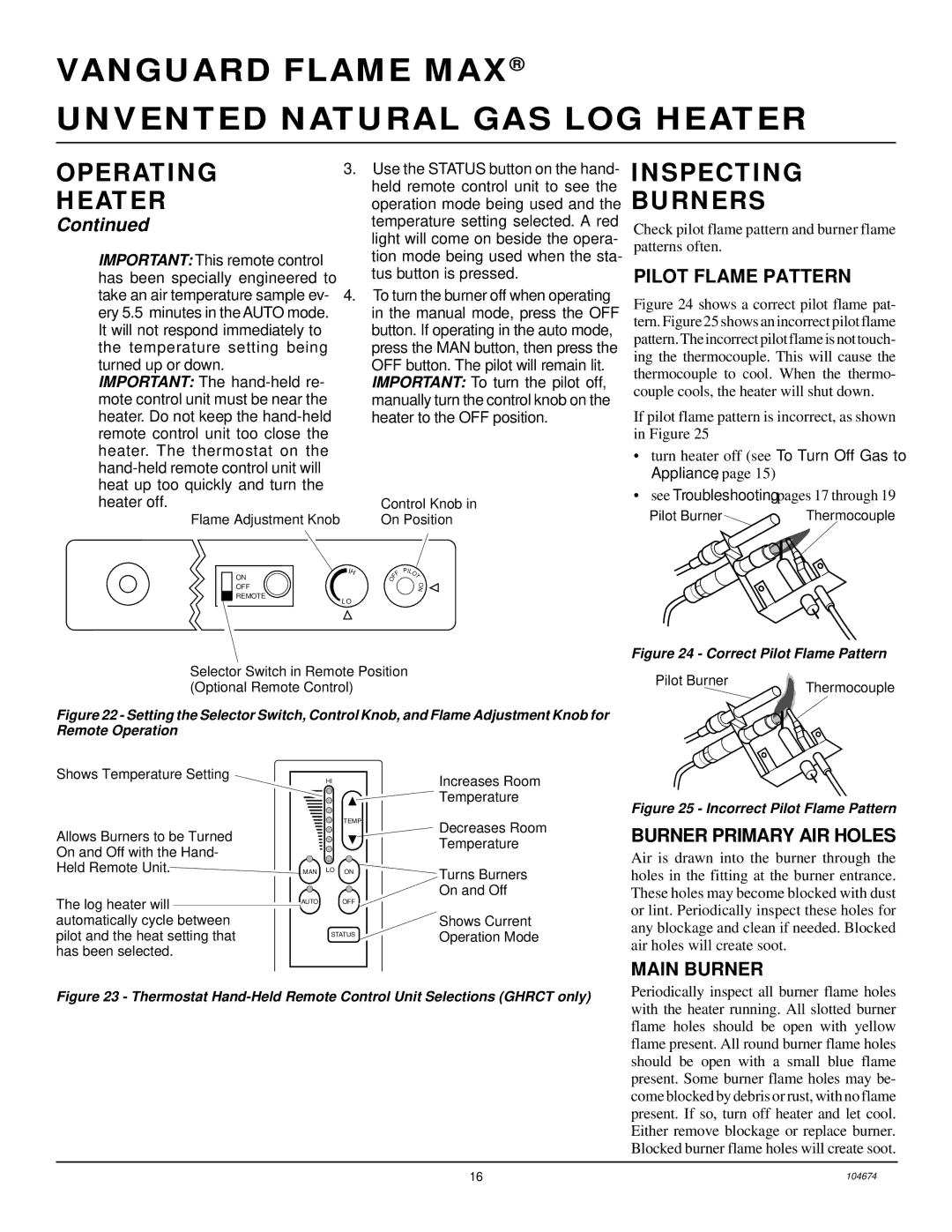 Desa VYM27NR installation manual Inspecting Burners, Pilot Flame Pattern, Burner Primary AIR Holes, Main Burner 