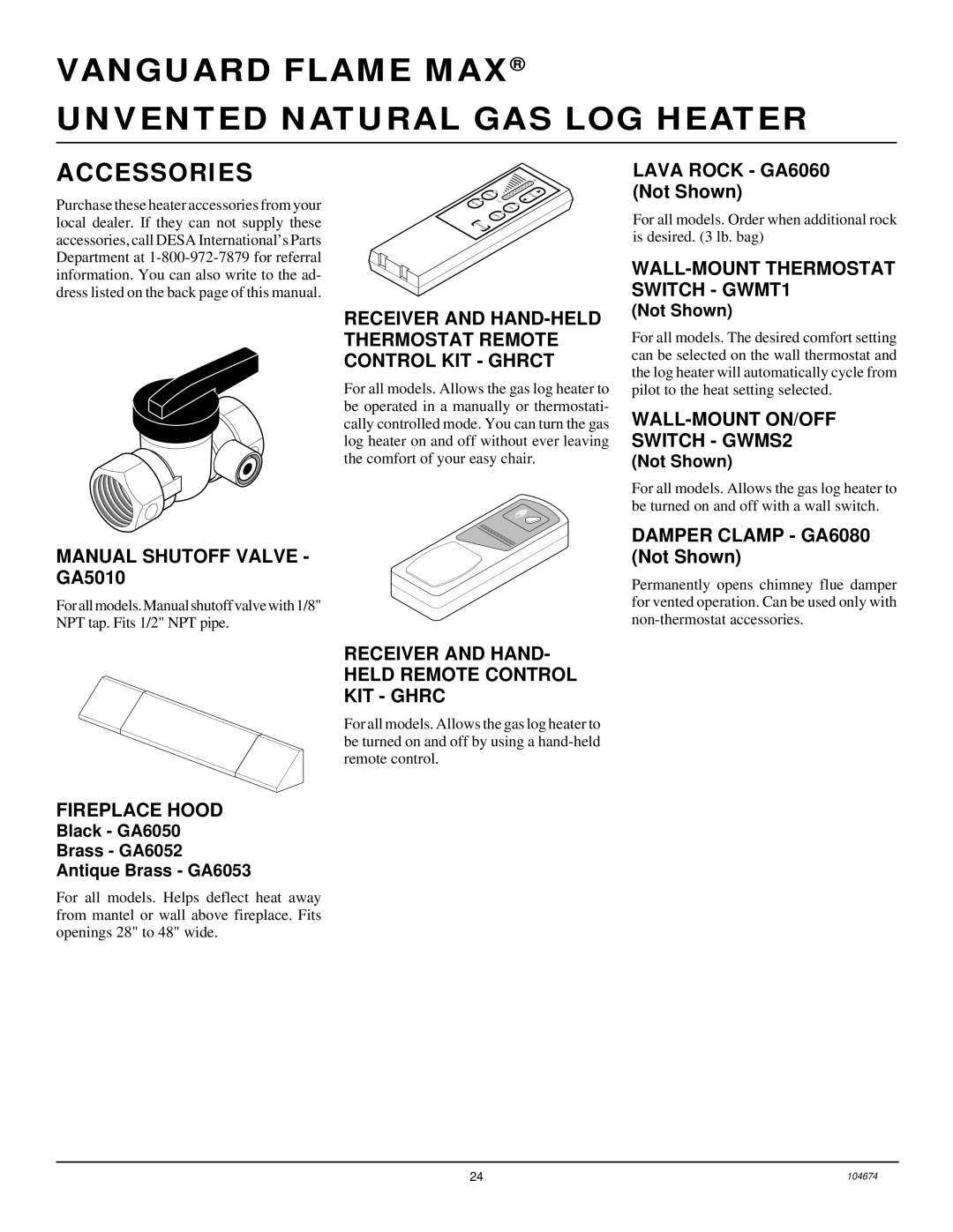 Desa VYM27NR installation manual Accessories 