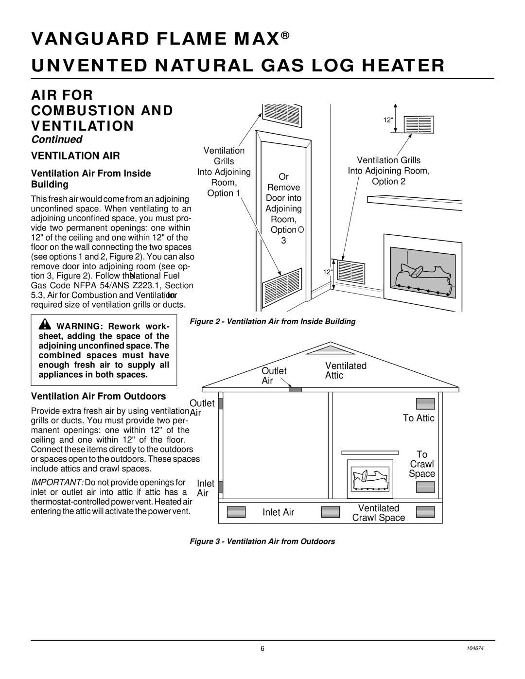 Desa VYM27NR installation manual Ventilation AIR, Ventilation Air From Inside, Building, Ventilation Air From Outdoors 