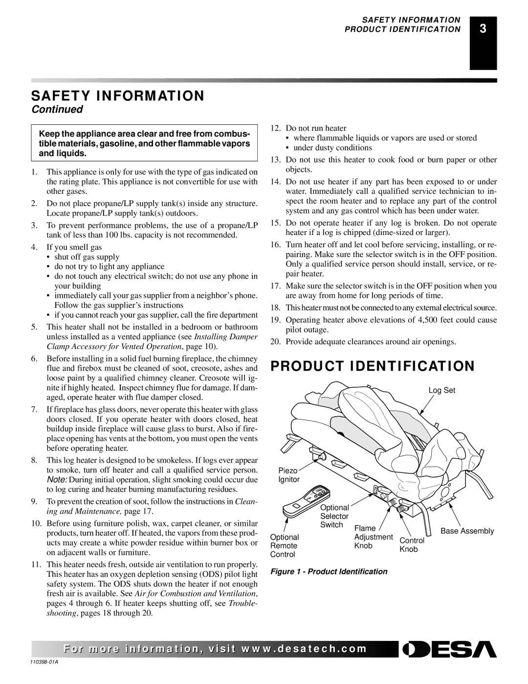 Desa VYM27NRPR installation manual Product Identification 