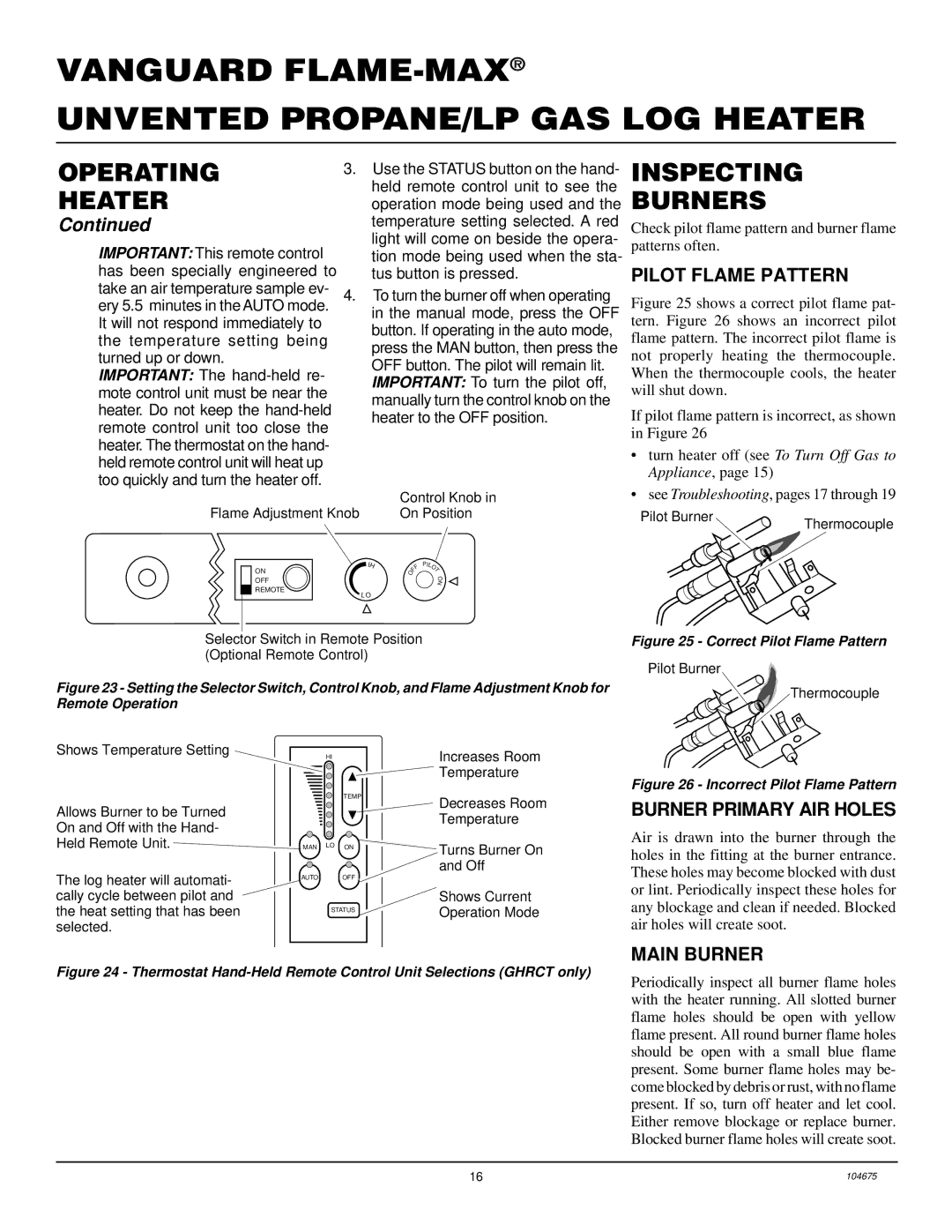 Desa VYM27PR installation manual Inspecting Burners, Pilot Flame Pattern, Burner Primary AIR Holes, Main Burner 