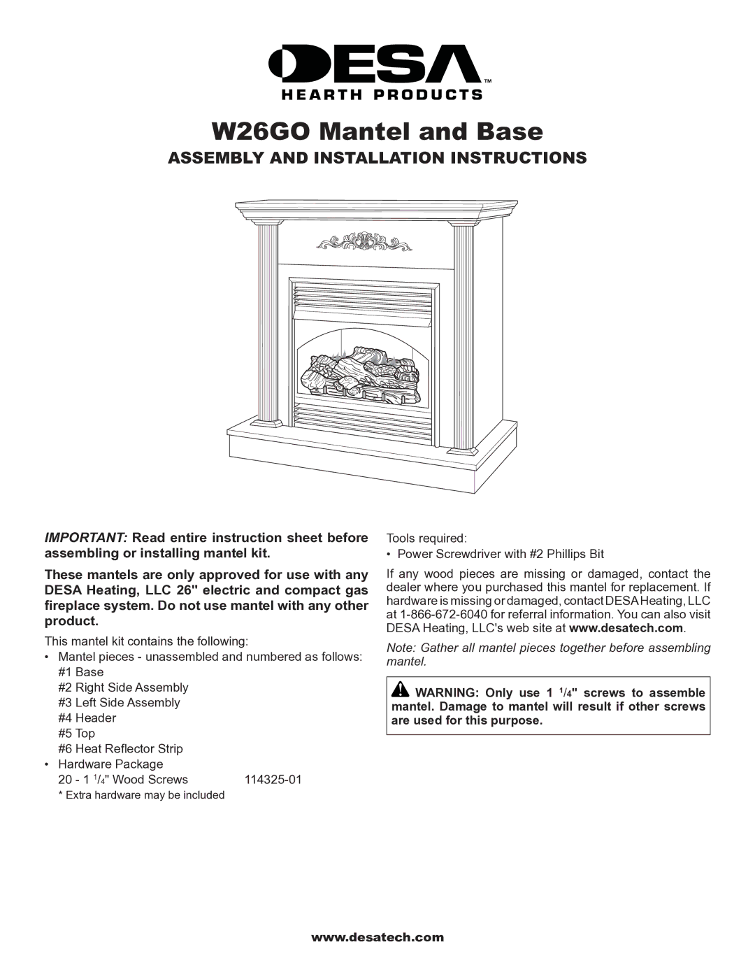 Desa installation instructions W26GO Mantel and Base 