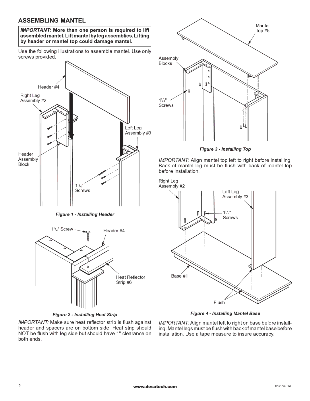 Desa W26GO installation instructions Assembling Mantel 