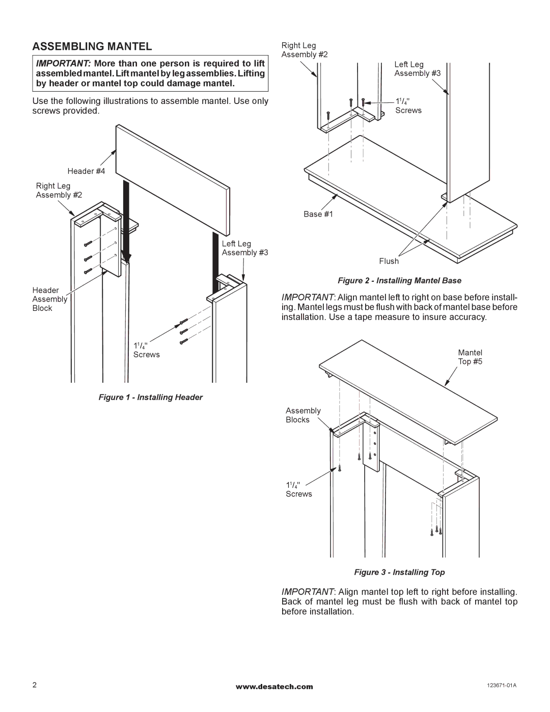 Desa W26TU, W26TO installation instructions Assembling Mantel 