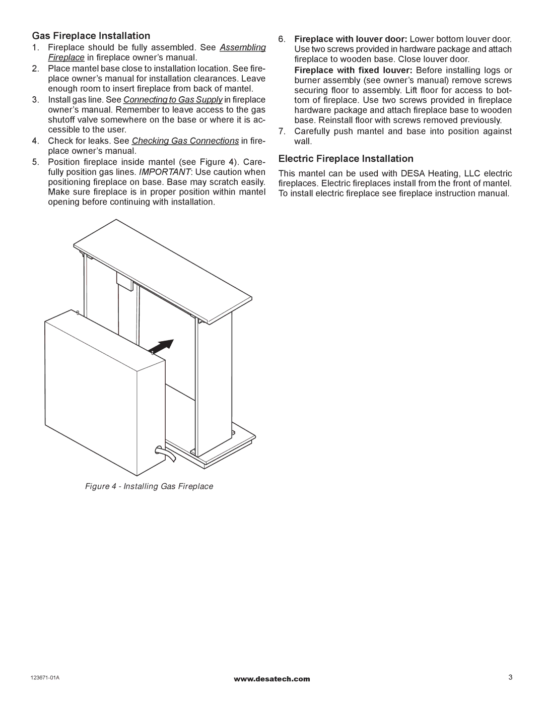 Desa W26TO, W26TU installation instructions Gas Fireplace Installation 