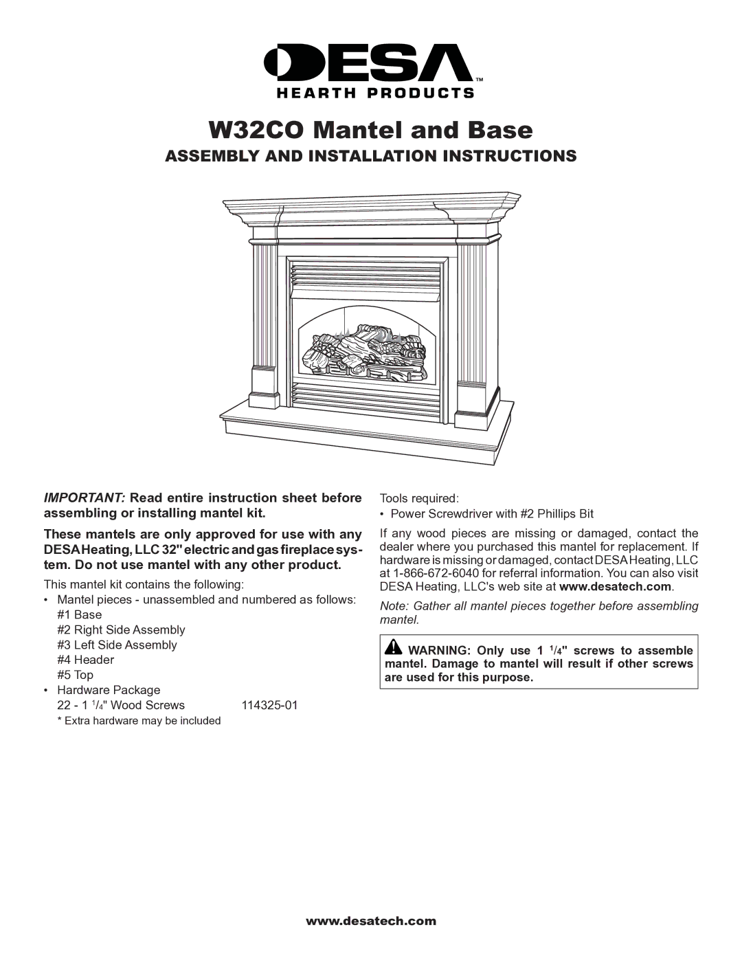 Desa installation instructions W32CO Mantel and Base 