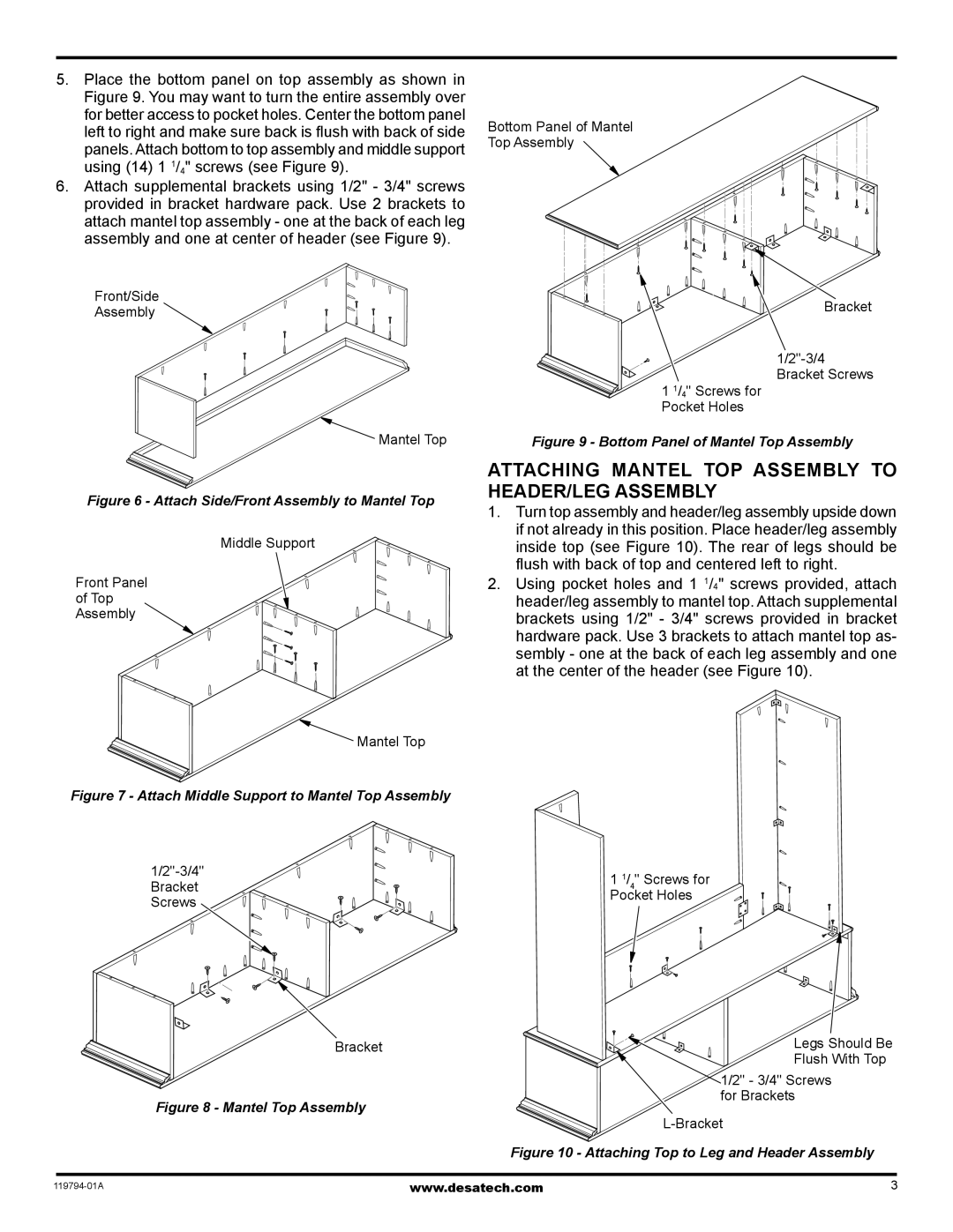 Desa W32KPA, W32KCSA Attaching Mantel Top Assembly to Header/Leg Assembly, Attach Side/Front Assembly to Mantel Top 