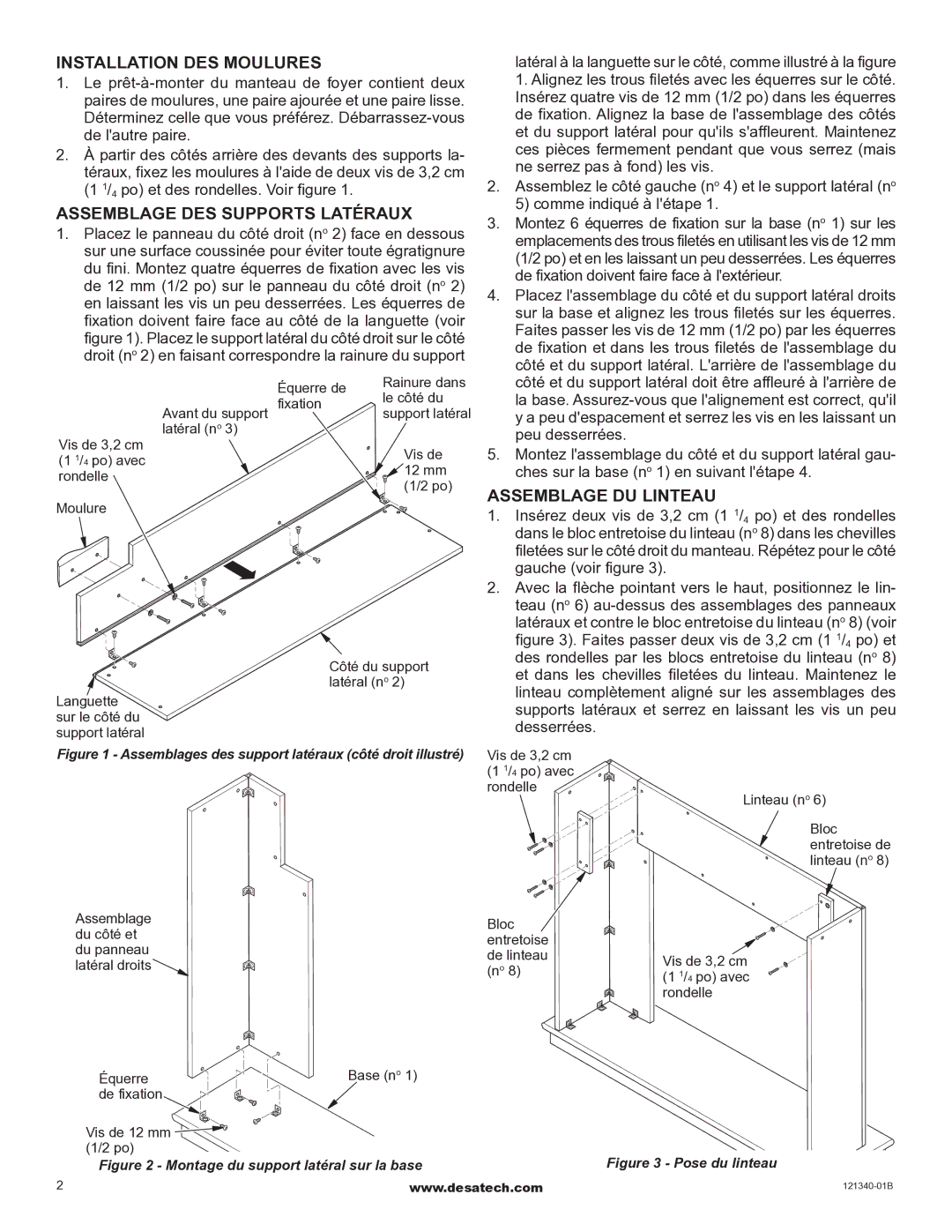 Desa W32LS2 De fixation doivent faire face à lextérieur, Placez lassemblage du côté et du support latéral droits 