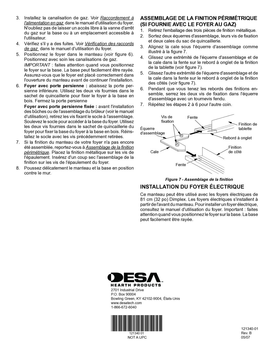 Desa W32LS2 installation instructions Installation du foyer électrique, Assemblage de la finition 