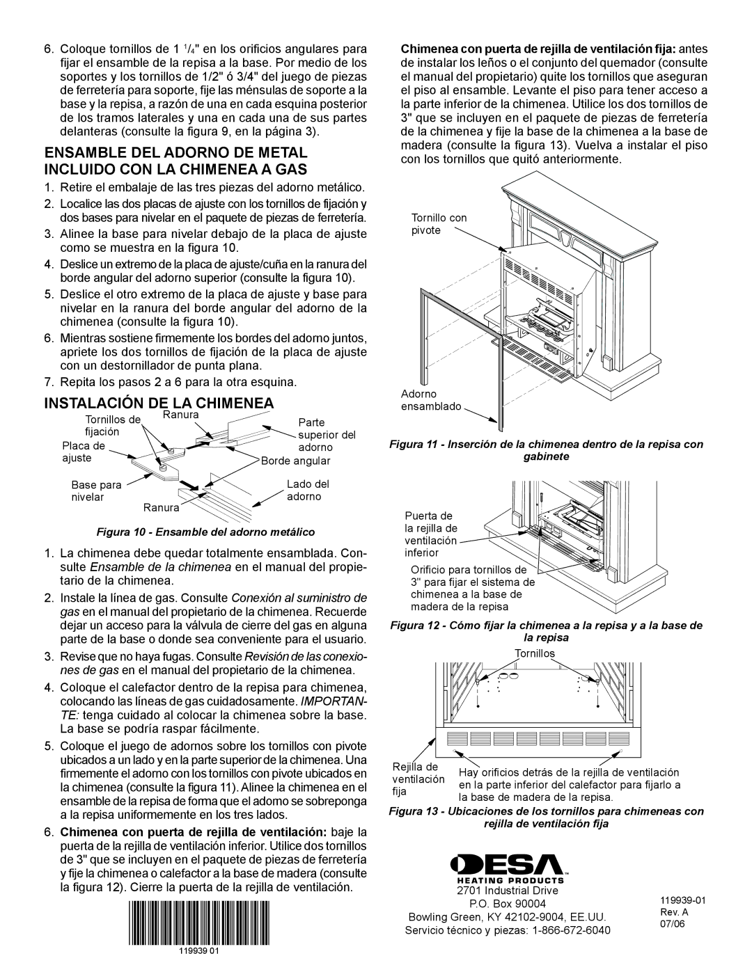 Desa W32WP Ensamble del adorno de metal incluido con la chimenea a gas, Instalación de la chimenea 