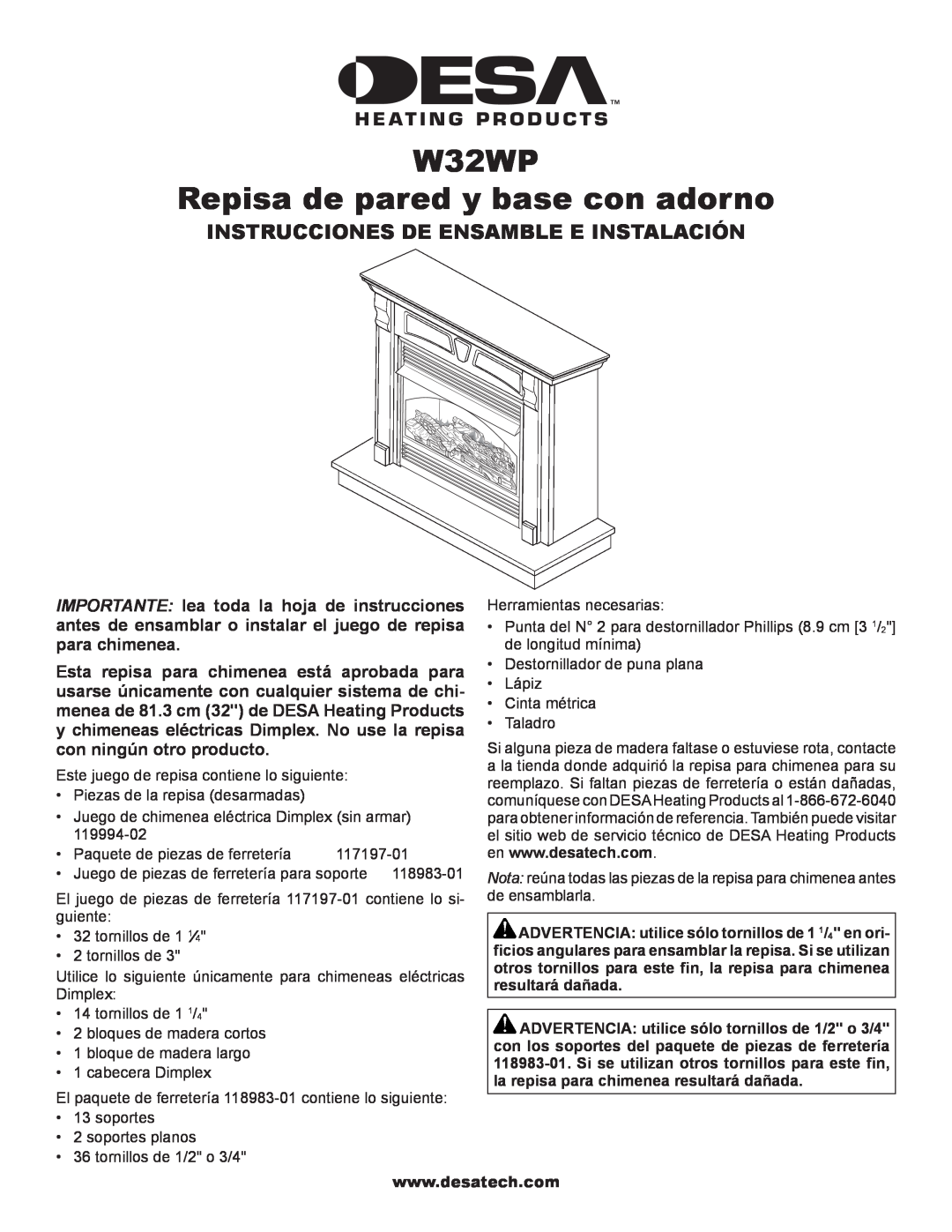 Desa installation instructions W32WP Repisa de pared y base con adorno, Instrucciones De Ensamble E Instalación 