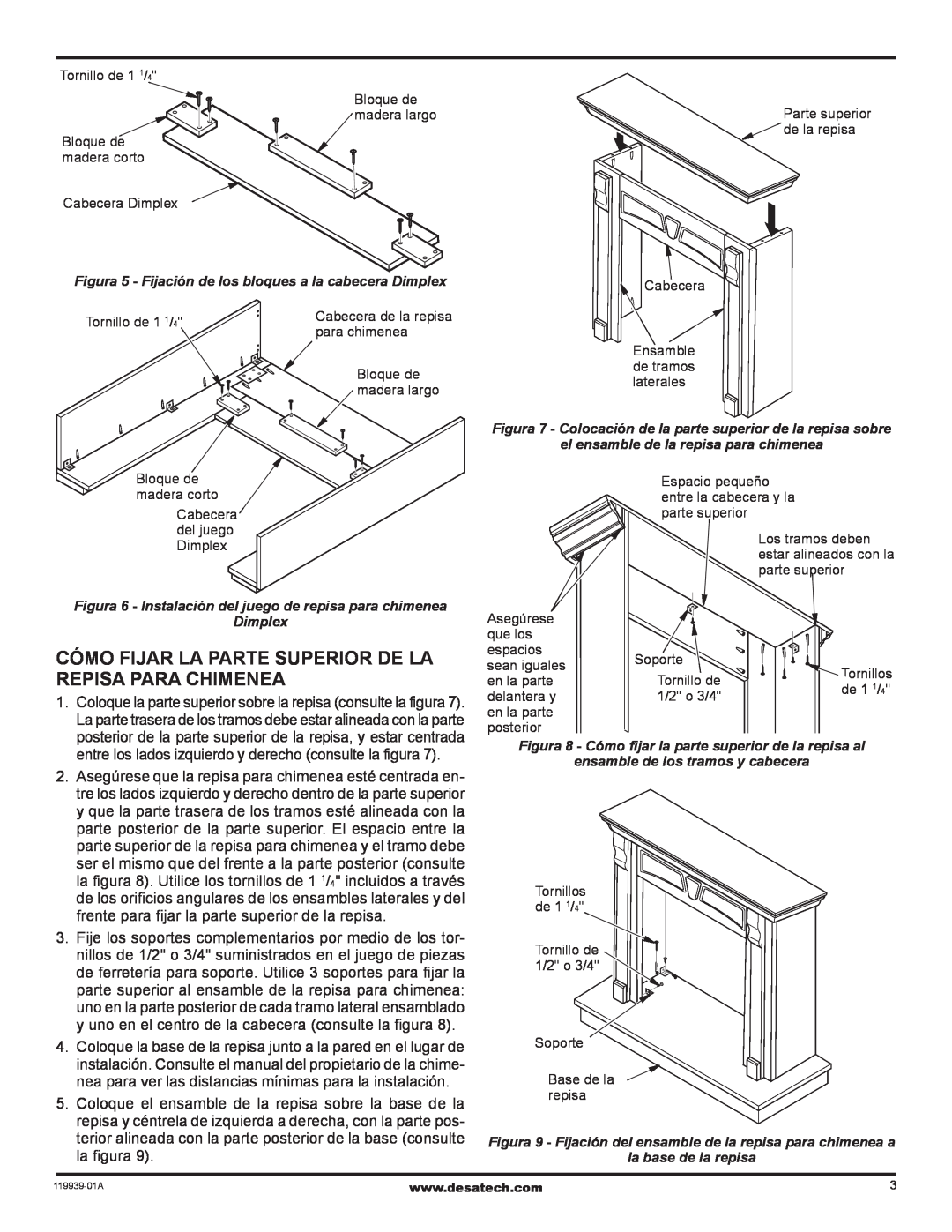 Desa W32WP installation instructions Cómo fijar la parte superior de la repisa para chimenea 