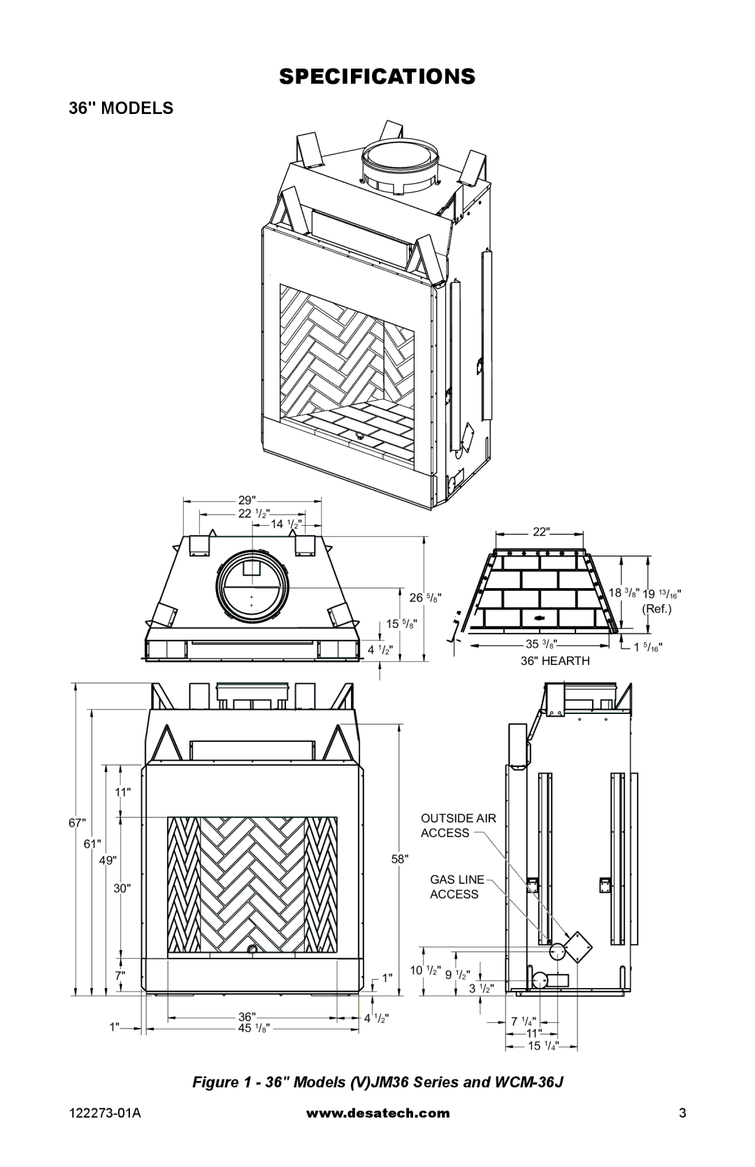 Desa (V)JM36, WCM-36J, WCM-42J, WCM-50J, (V)JM50 SERIES installation manual Specifications, Models 