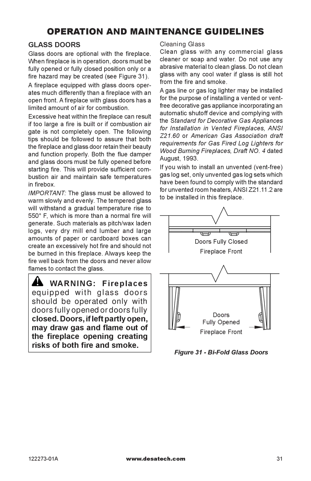 Desa WCM-42J, WCM-36J, WCM-50J, (V)JM36, (V)JM50 SERIES installation manual Operation and Maintenance Guidelines, Glass Doors 