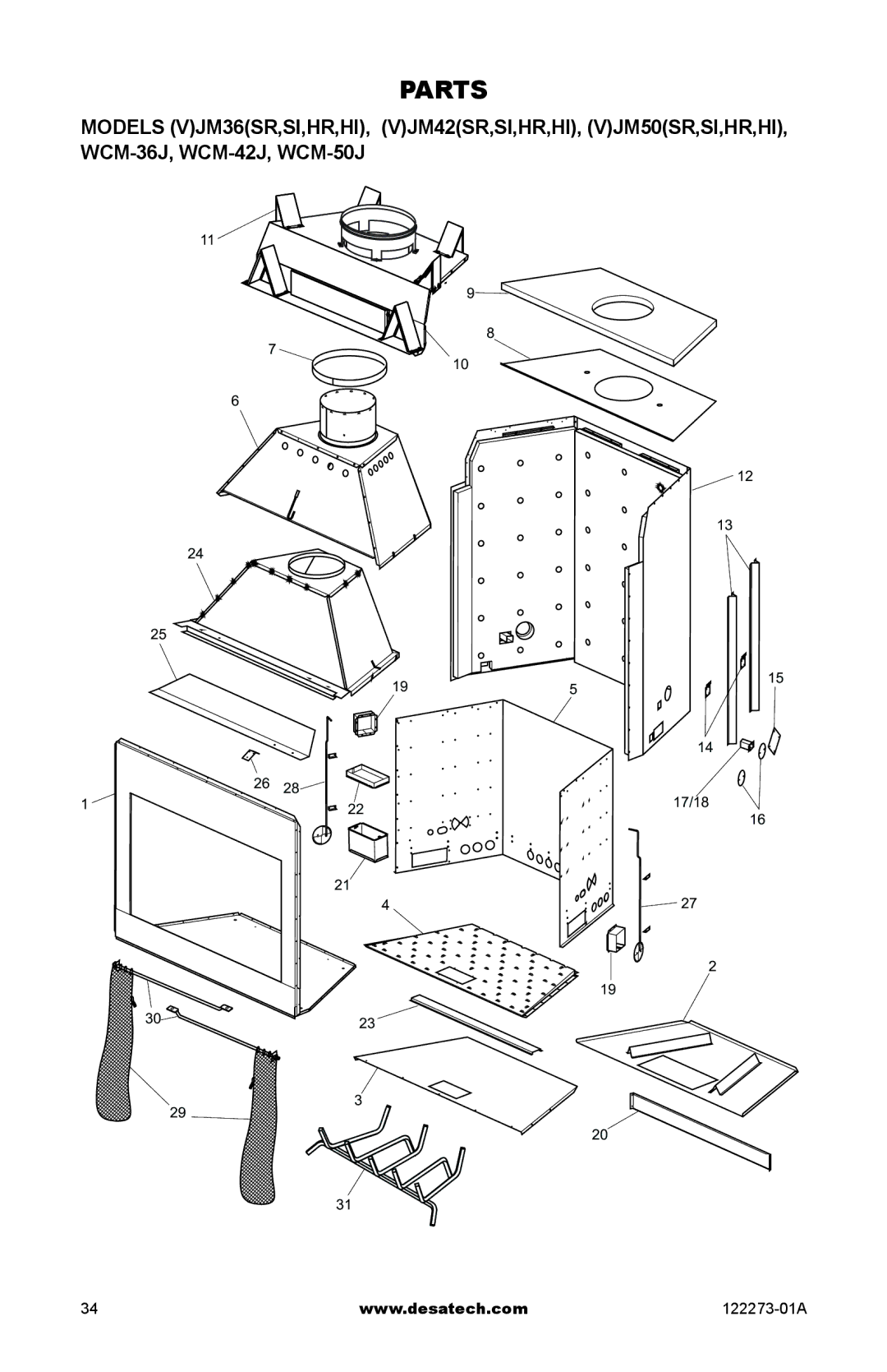 Desa (V)JM50 SERIES, WCM-36J, WCM-42J, WCM-50J, (V)JM36 installation manual Parts 