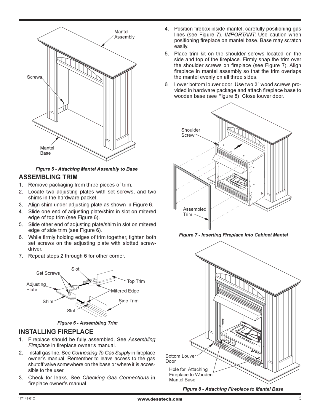 Desa WD26CP installation instructions Assembling Trim, Installing FireplacE 