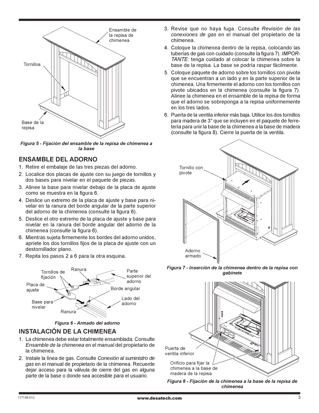 Desa WD26CP installation instructions Ensamble del adorno, Instalación de la chimenea 