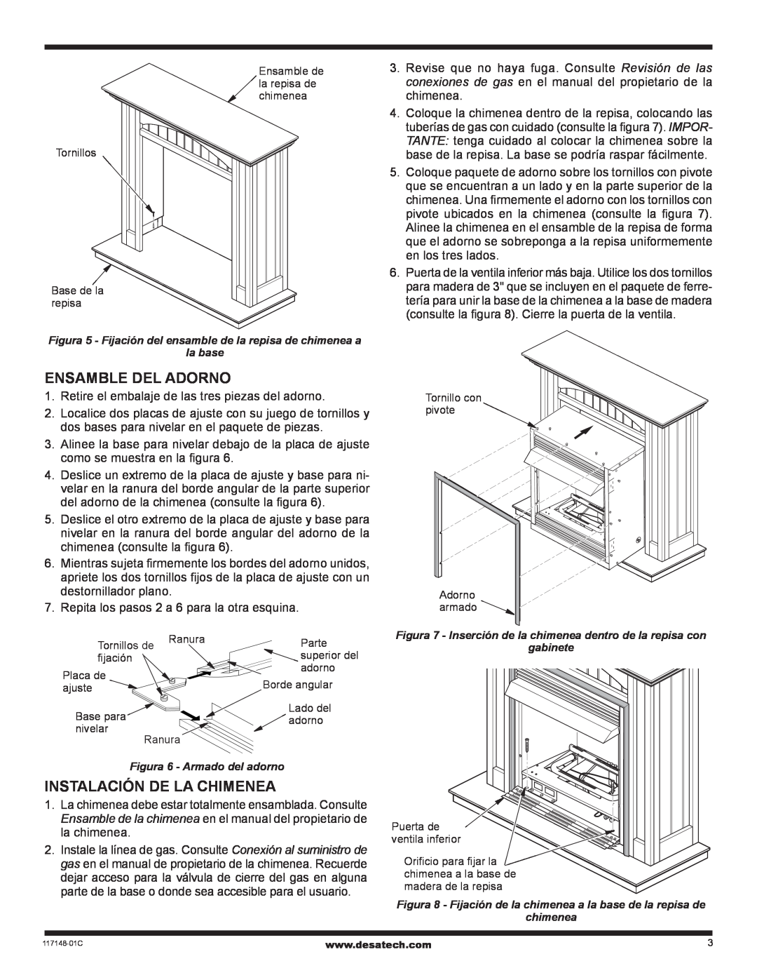 Desa WD26CP installation instructions Ensamble del adorno, Instalación de la chimenea 